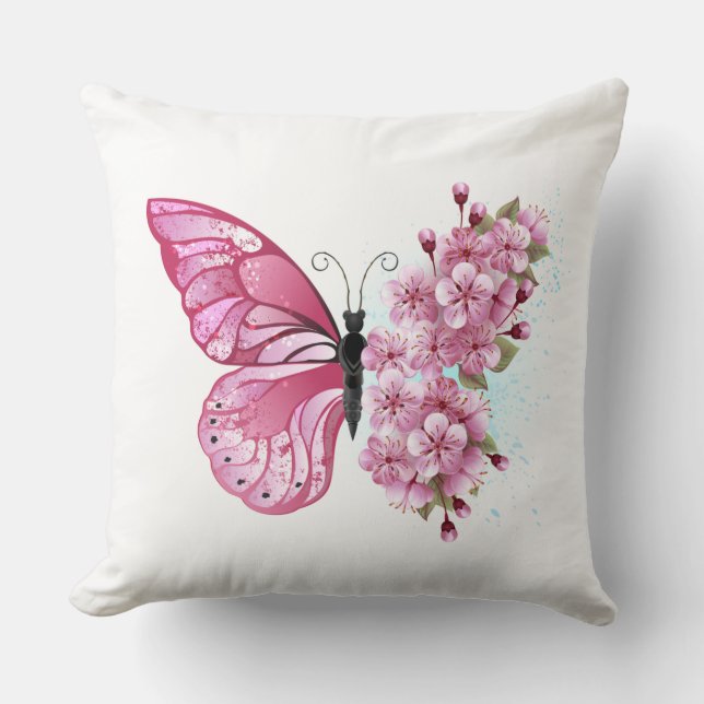 Flower Butterfly with Pink Sakura Cushion (Front)