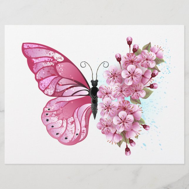 Flower Butterfly with Pink Sakura Custom Letterhead (Front)