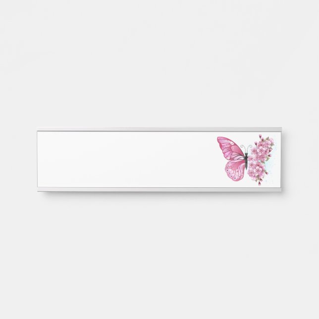 Flower Butterfly with Pink Sakura Door Sign (Front)