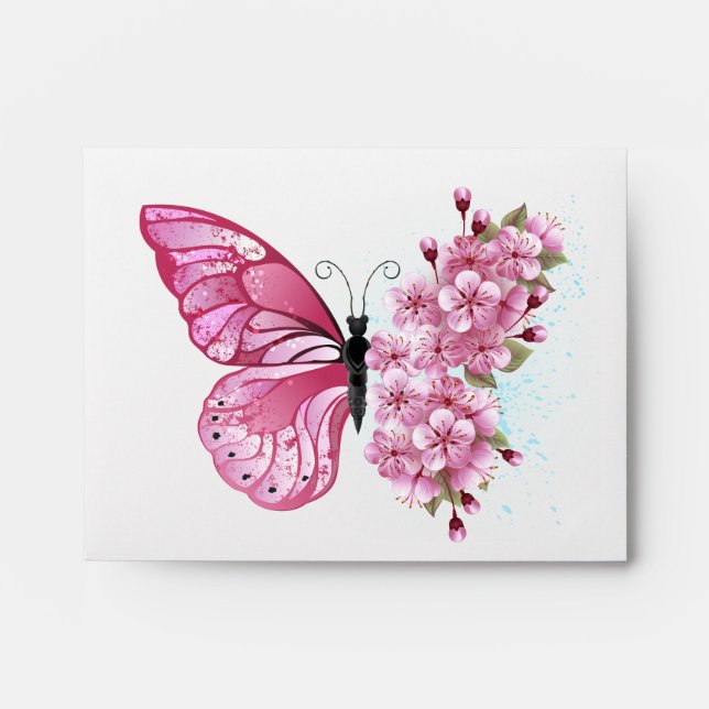 Flower Butterfly with Pink Sakura Envelope (Front)