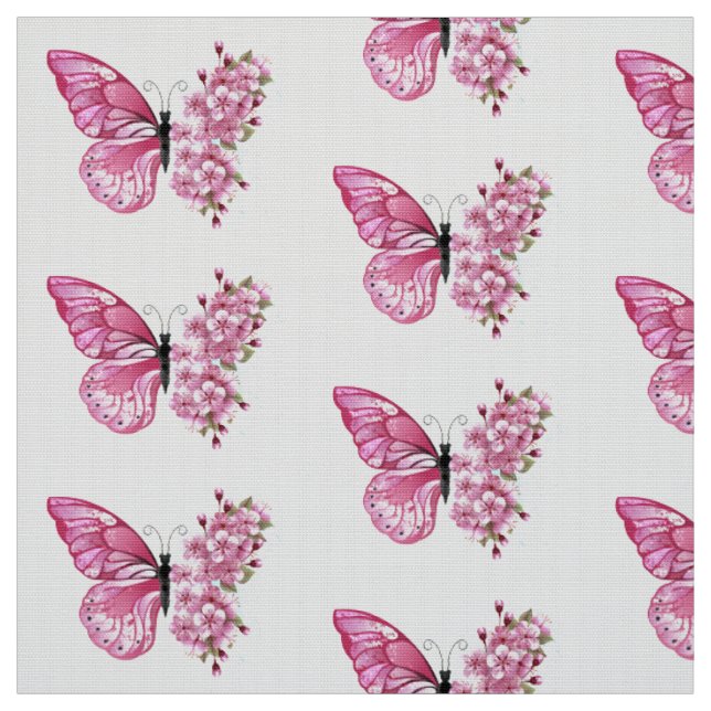 Flower Butterfly with Pink Sakura Fabric (Swatch)