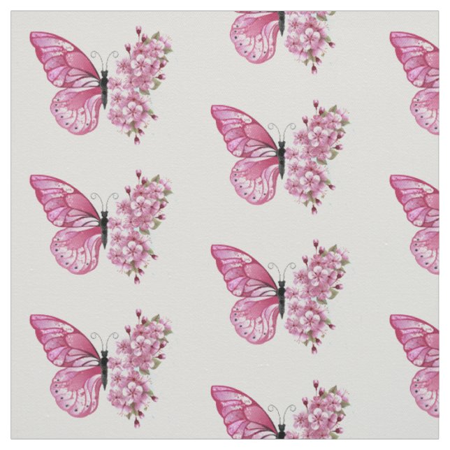 Flower Butterfly with Pink Sakura Fabric (Swatch)