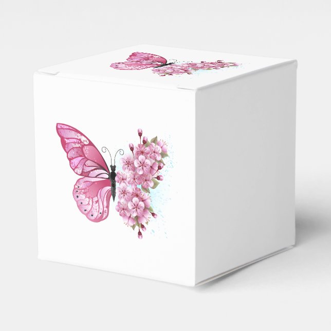 Flower Butterfly with Pink Sakura Favour Box (Front Side)