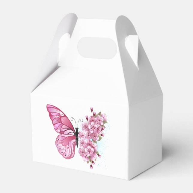 Flower Butterfly with Pink Sakura Favour Box (Front Side)