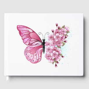 Flower Butterfly with Pink Sakura Guest Book