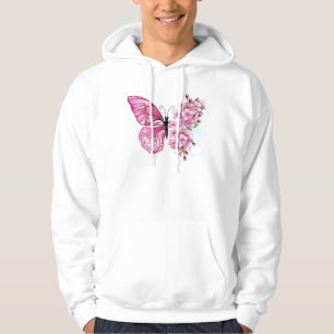 Flower Butterfly with Pink Sakura Hoodie