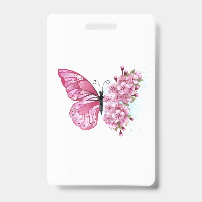Flower Butterfly with Pink Sakura ID Badge (Front)