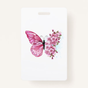 Flower Butterfly with Pink Sakura ID Badge