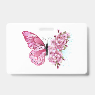 Flower Butterfly with Pink Sakura ID Badge
