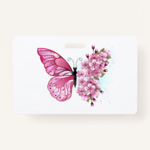 Flower Butterfly with Pink Sakura ID Badge