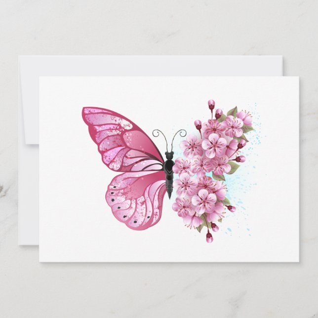 Flower Butterfly with Pink Sakura Invitation (Front)