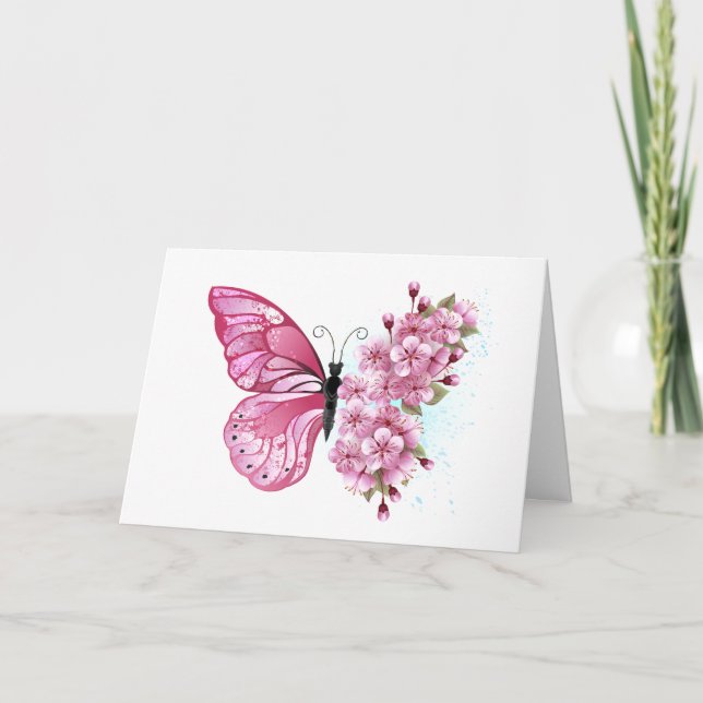 Flower Butterfly with Pink Sakura Invitation (Front)