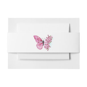 Flower Butterfly with Pink Sakura Invitation Belly Band