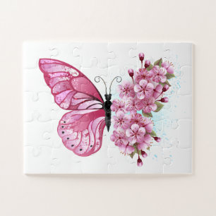 Flower Butterfly with Pink Sakura Jigsaw Puzzle