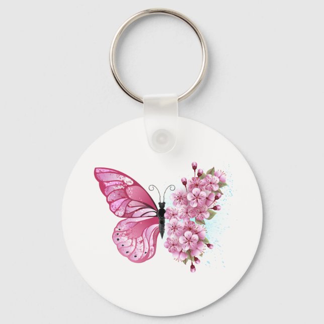 Flower Butterfly with Pink Sakura Key Ring (Front)