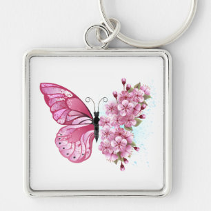Flower Butterfly with Pink Sakura Key Ring