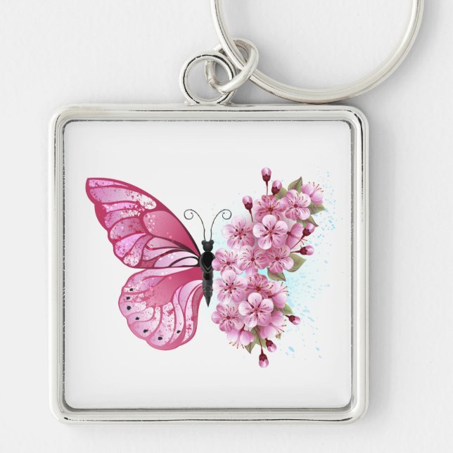 Flower Butterfly with Pink Sakura Key Ring (Front)