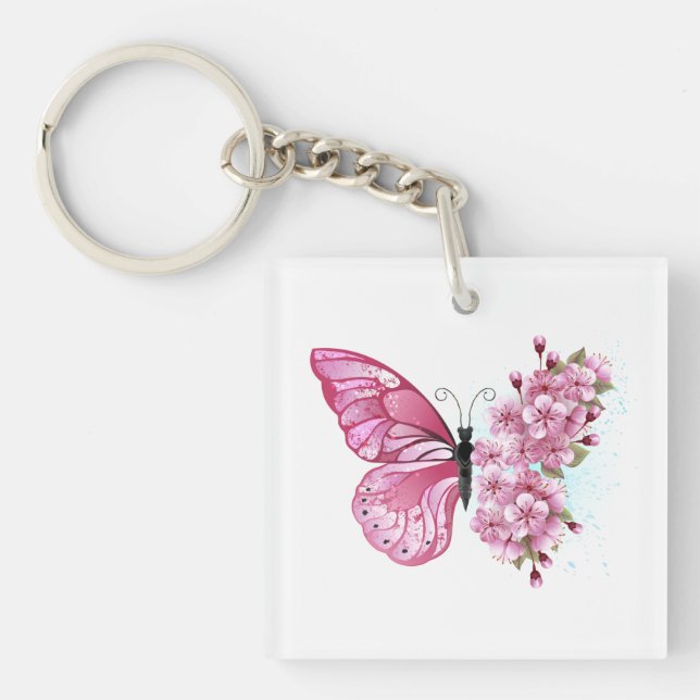 Flower Butterfly with Pink Sakura Key Ring (Front)