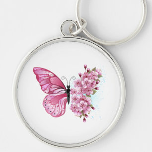 Flower Butterfly with Pink Sakura Key Ring