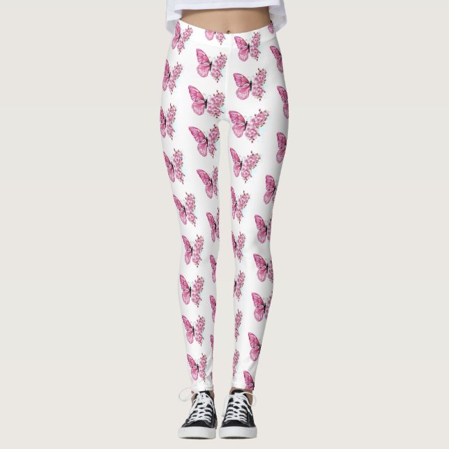 Flower Butterfly with Pink Sakura Leggings (Front)