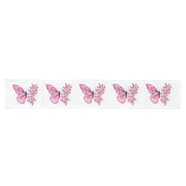 Flower Butterfly with Pink Sakura Long Table Runner (Horizontal)