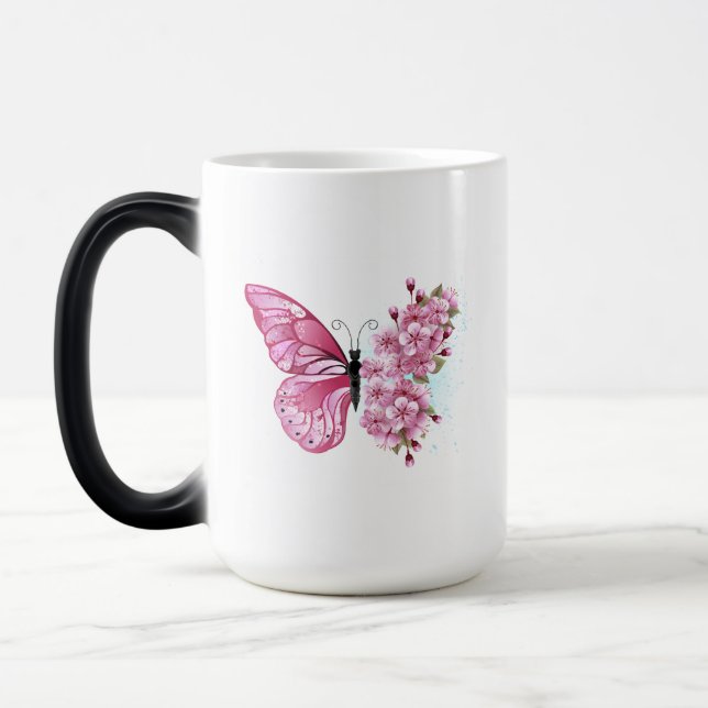 Flower Butterfly with Pink Sakura Magic Mug (Left)