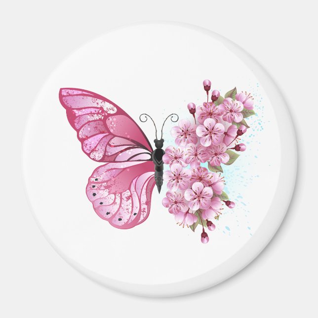 Flower Butterfly with Pink Sakura Magnet (Front)