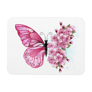 Flower Butterfly with Pink Sakura Magnet