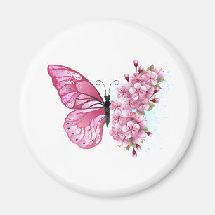 Flower Butterfly with Pink Sakura Magnet