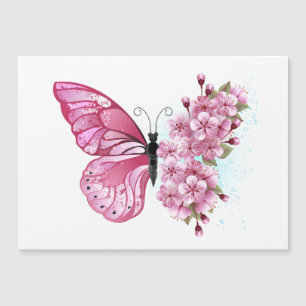 Flower Butterfly with Pink Sakura Magnetic Invitation