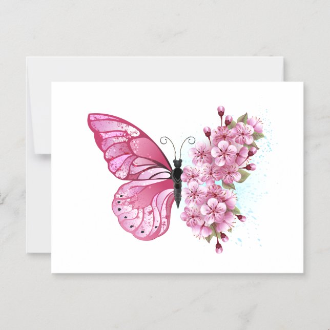 Flower Butterfly with Pink Sakura Magnetic Invitation (Front)