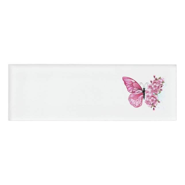 Flower Butterfly with Pink Sakura Name Tag (Front)