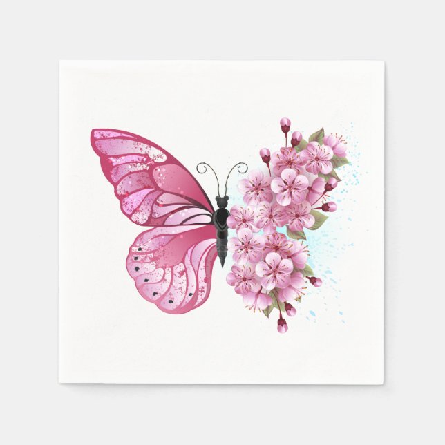 Flower Butterfly with Pink Sakura Napkin (Front)