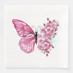 Flower Butterfly with Pink Sakura Napkin