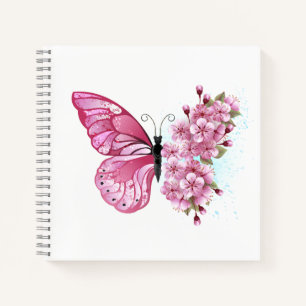 Flower Butterfly with Pink Sakura Notebook