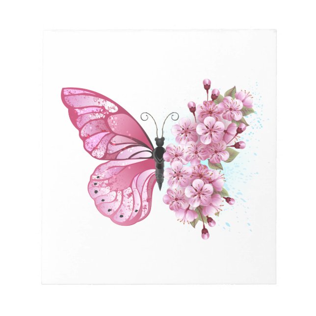 Flower Butterfly with Pink Sakura Notepad (Front)