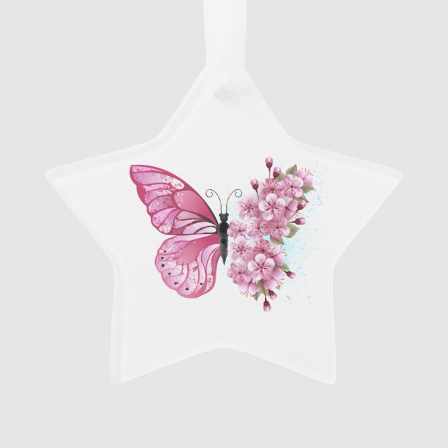 Flower Butterfly with Pink Sakura Ornament (Front)