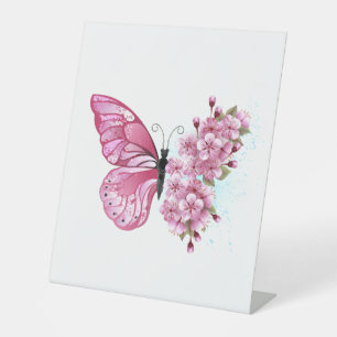 Flower Butterfly with Pink Sakura Pedestal Sign