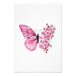 Flower Butterfly with Pink Sakura Photo Print