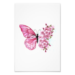Flower Butterfly with Pink Sakura Photo Print