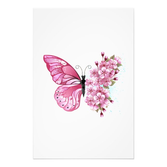 Flower Butterfly with Pink Sakura Photo Print (Front)