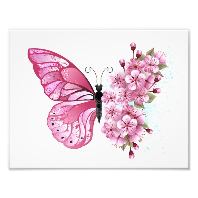 Flower Butterfly with Pink Sakura Photo Print (Front)