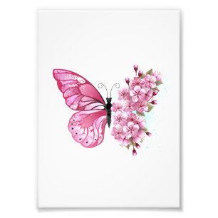 Flower Butterfly with Pink Sakura Photo Print