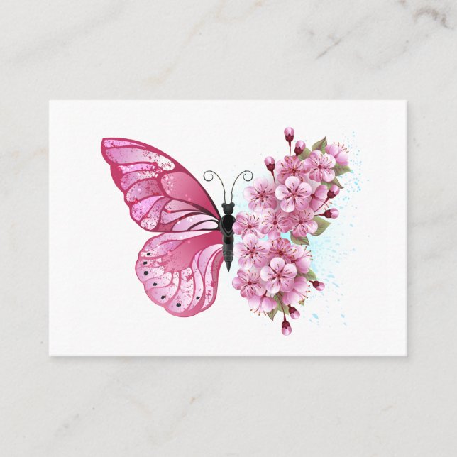 Flower Butterfly with Pink Sakura Place Card (Front)
