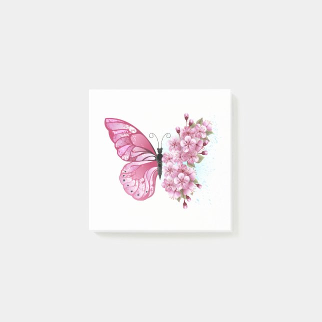 Flower Butterfly with Pink Sakura Post-it Notes (Front)