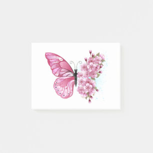 Flower Butterfly with Pink Sakura Post-it Notes