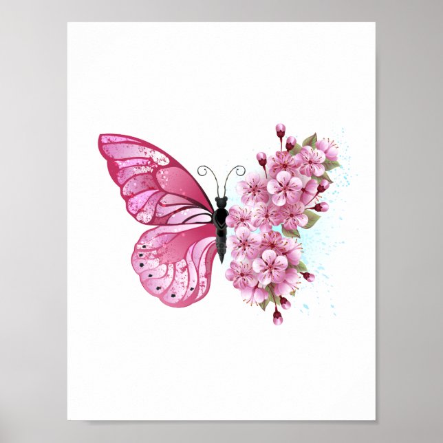 Flower Butterfly with Pink Sakura Poster (Front)