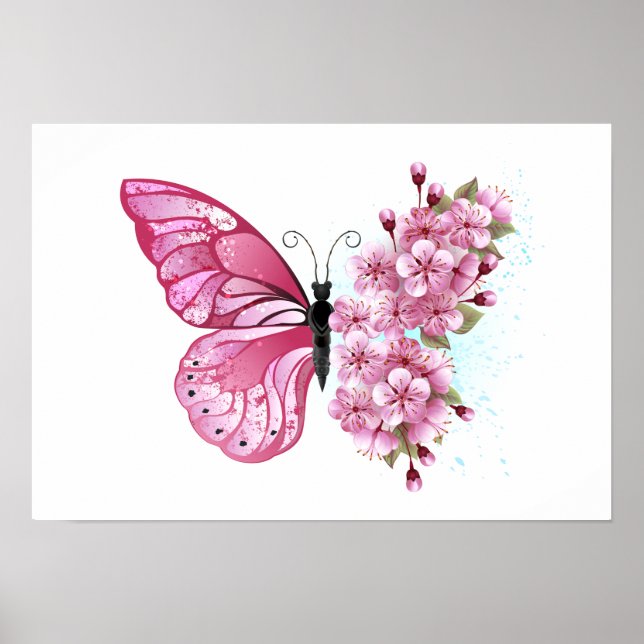 Flower Butterfly with Pink Sakura Poster (Front)
