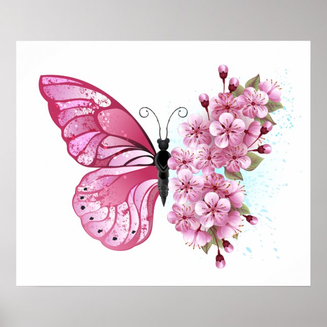 Flower Butterfly with Pink Sakura Poster (Front)