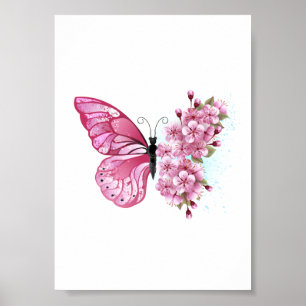 Flower Butterfly with Pink Sakura Poster